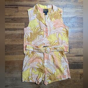 Tahari Tropical Floral Linen Buttoned Top & Belted Shorts Set Sz 8 Vacation Wear